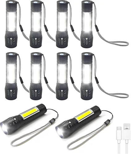 Vista 8 de Paquete de 5 Mini Pequeñas Linternas de Bolsillo LED USB-C Recargables de Altos Lúmenes Brillantes y Potentes EDC - Linterna de Mano de Aluminio al