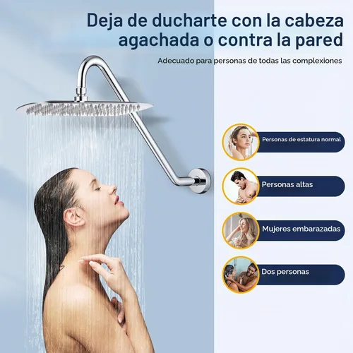Vista 2 de Brazo de extensión de cabezal de ducha con brida Uvish de 17 pulgadas, tubo elevador de cabezal de ducha en forma de S, brazo extensor de ducha