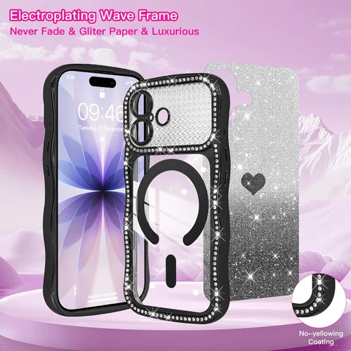 Vista 2 de AIGOMARA Funda magnética rizada para iPhone 17 para mujer, diseño de Negro