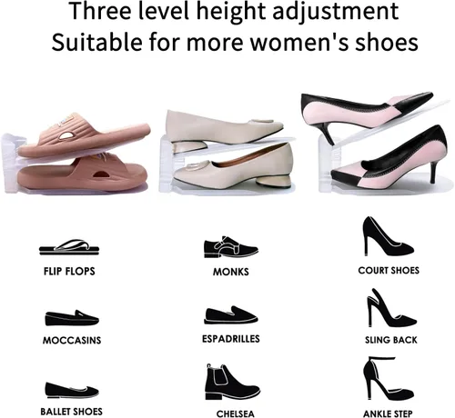 Vista 4 de Organizador de 10 ranuras para zapatos, estante de almacenamiento ajustable de doble capa, ahorro de espacio en el armario y armario de zapatos