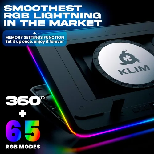 Vista 4 de KLIM Turbofrost MAX - Almohadilla de refrigeración RGB para laptop, enfriador de laptop para juegos con potente turbofan XL, portátil