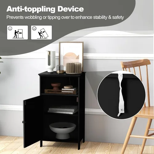 Vista 6 de Giantex Armario de almacenamiento de piso de baño, gabinete lateral con compartimento abierto, estante ajustable de 3 posiciones, base elevada