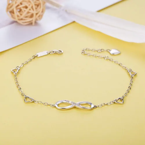 Vista 2 de Billie Bijoux Pulsera tobillera de plata de ley 925 para mujer, con símbolo de amor infinito, ajustable, grande, regalo para mujer