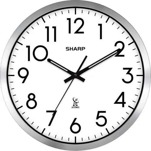 Vista 9 de Sharp - Reloj de pared atómico de 12 pulgadas, funciona con pilas, color blanco con marco negro