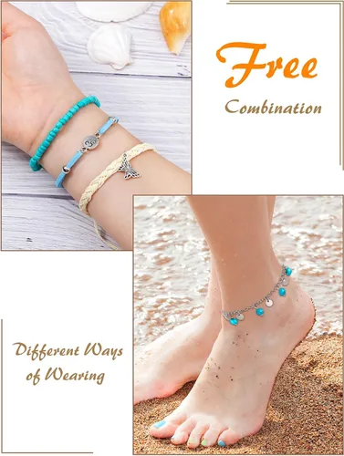 Vista 4 de Hicarer 21 pulseras de olas surfistas ajustables e impermeables hechas a mano para la amistad, joyería para mujer