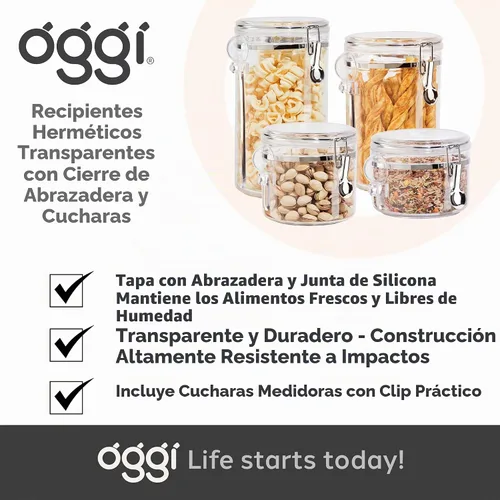 Vista 7 de OGGI Recipiente hermético transparente de 28 onzas - Tapa con cierre y cuchara - Recipientes herméticos para almacenamiento de alimentos, ideales