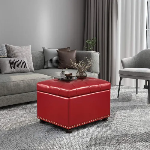 Vista 10 de Homebeez Banco otomano de almacenamiento copetudo, taburete de terciopelo con parte superior elevadora y ribete de cabeza de clavo (gris oscuro)