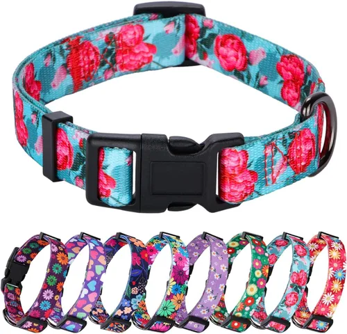 Vista 19 de Collar de perro para perros pequeños con patrón floral para hembras y perros, talla S A1_Girasol