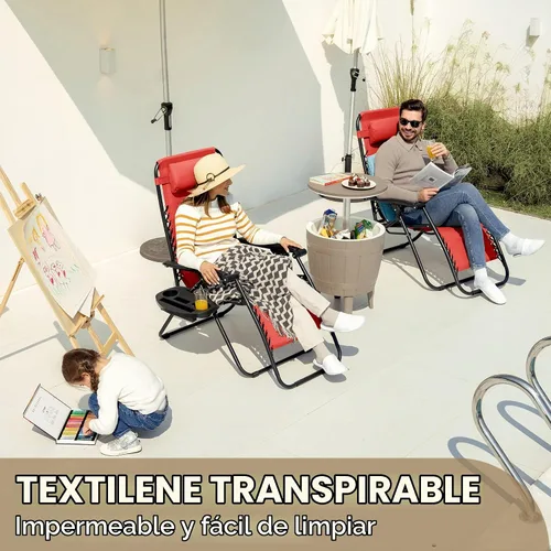 Vista 2 de Devoko Silla de gravedad cero para patio, sillas reclinables ajustables Rojo