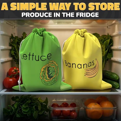 Vista 6 de Bolsas de producción reutilizables para plátanos y lechuga frescas – Bolsas de almacenamiento para verduras y frutas con forro de aluminio
