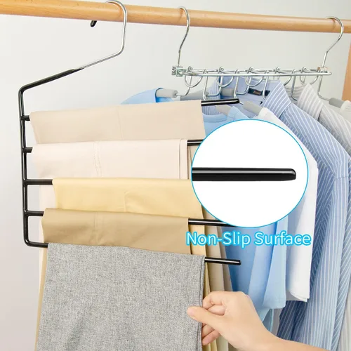 Vista 6 de Nature Smile Perchas para pantalones, paquete de 3 perchas resistentes de varias capas que ahorran espacio, antideslizantes de 5 niveles