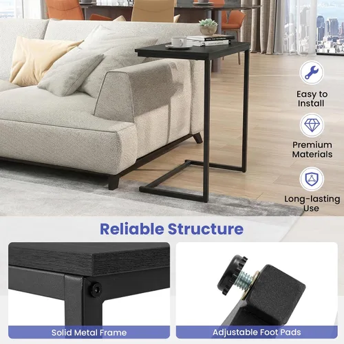 Vista 7 de GOFLAME C Shaped End Table, Small Couch Sofa Side Table, Industrial TV Trays, Narrow Compact Nightstand for Small Spaces, Living Room, Bedroom, Black