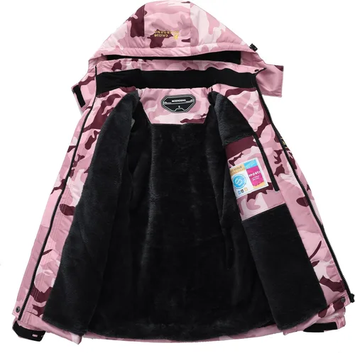 Vista 3 de MOERDENG Chaqueta de esquí para mujer, abrigo cálido de invierno Rosered Camo