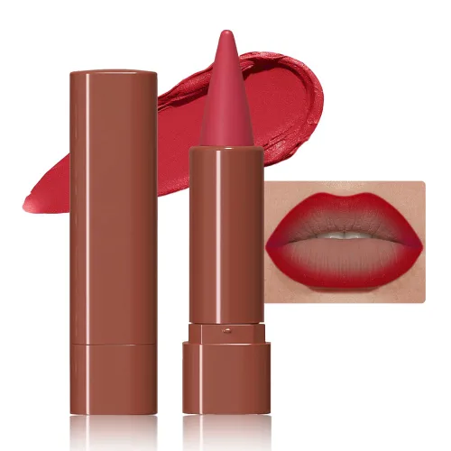 Vista 53 de evpct Combo de delineador de labios metálico rosa brillante y lápiz labial, lápiz labial con punta de cono para mujer, de larga duración