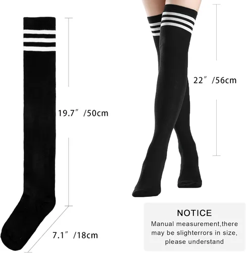 Vista 7 de DRESHOW Calcetines de muslo alto a rayas por encima de la rodilla, medias finas medias largas hasta la rodilla calentador de pierna alta