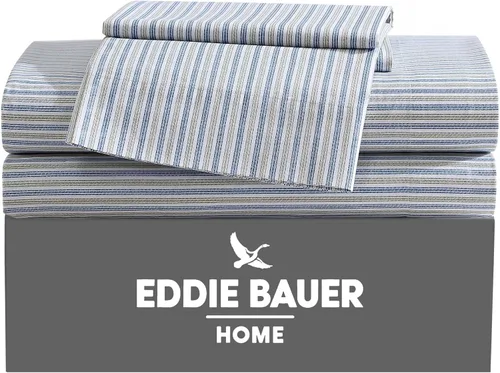 Vista 52 de Eddie Bauer - Juego de sábanas individuales, sábanas de percal de algodón, frescas y frescas, ideales para dormitorio