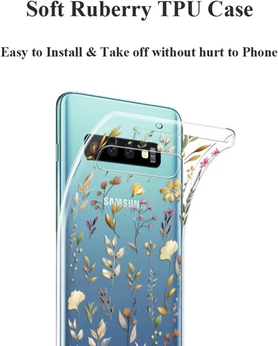 Vista 14 de Unov Funda para Galaxy S10, transparente con diseño en relieve, flor Flor estética