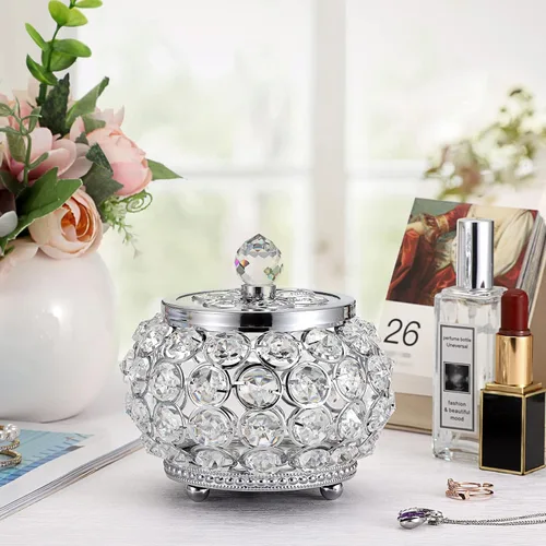 Vista 7 de Hipiwe Joyero de cristal con tapa de cristal, organizador pequeño de baratijas, caja de tesoro con espejo, soporte para anillos, aretes, collar