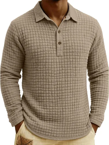 Vista 36 de Polo de punto para hombre, manga larga, ligero, informal, con cuello