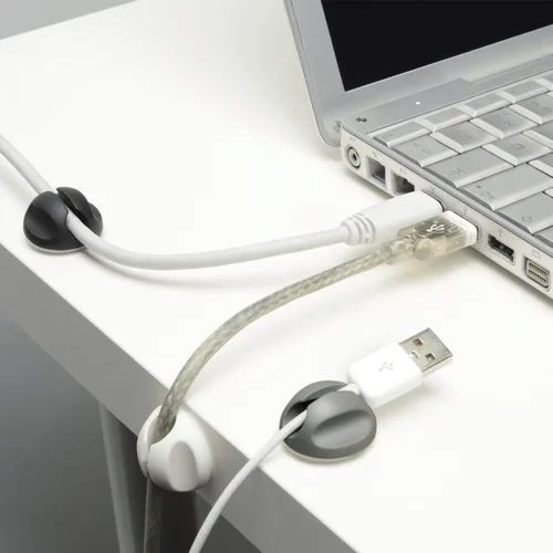 Vista 4 de D-Line Clips para ordenar cables, autoadhesivos, multiusos, bases para ordenar cables, paquete de 6 unidades, negro/gris/blanco