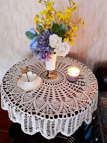 Vista 6 de USTIDE Mantel redondo de algodón hecho a mano, color beige, para boda, 31 pulgadas