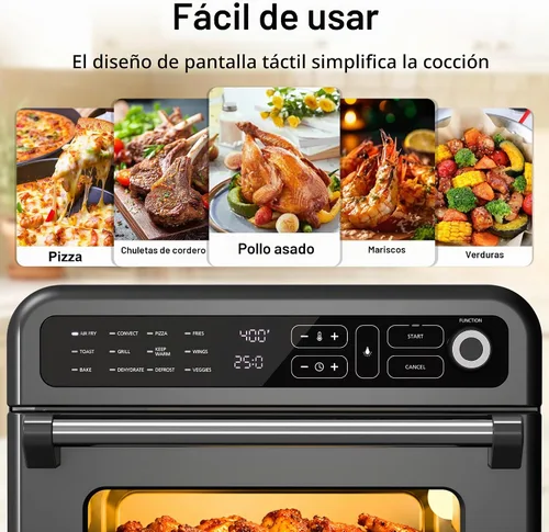 Vista 6 de Electactic Freidora de aire y horno tostador de 19 cuartos de galón, funciones 12 en 1, freír al aire, asar, mantener el calor, hornear 2-acero