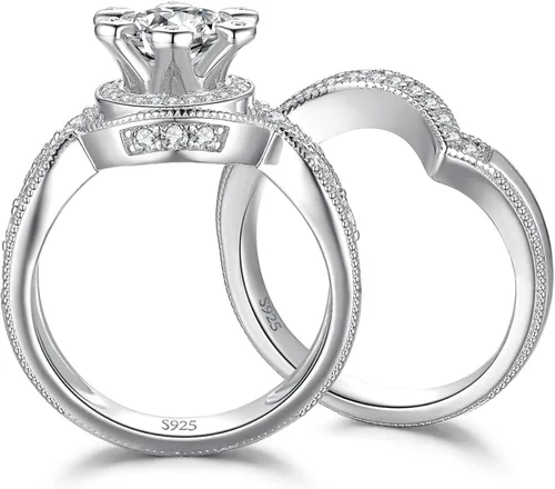 Vista 5 de JewelryPalace Anillo de compromiso con circonita cúbica chapada en oro de 14 quilates para mujer anillo de compromiso de plata de ley 925 anillos