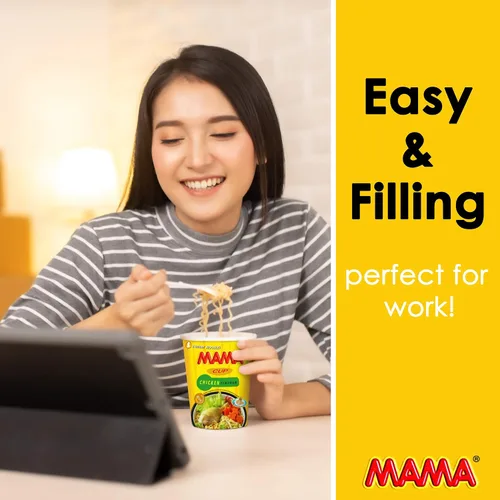 Vista 3 de MAMA Noodles Chicken Instant Cup of Noodles with Delicious Thai Flavors, Hot And Spicy Noodles with Chicken Soup Base, No Trans Fat with Fewer