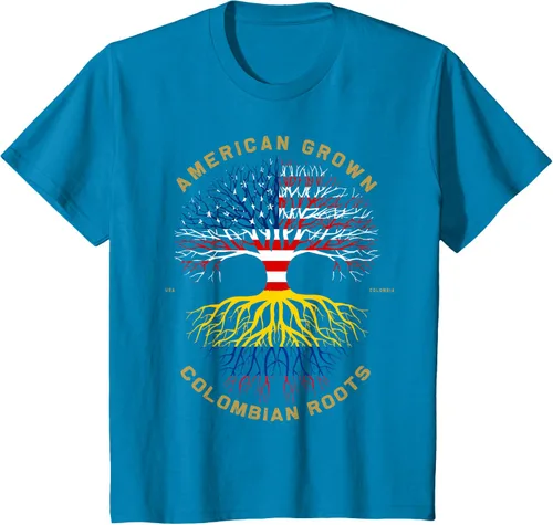 Vista 82 de Camiseta de regalo con la bandera de Estados Unidos con árbol de raíces colombianas