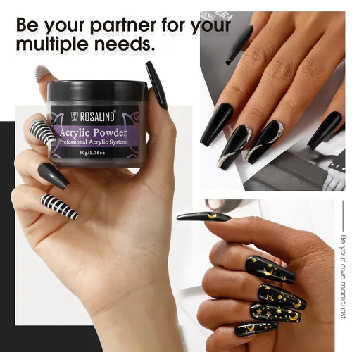 Vista 3 de Rosalind Polvo de uñas acrílico negro 50 g/1.76 oz – Polímero de cristal negro polvo de uñas para extensión acrílica, no necesita lámpara