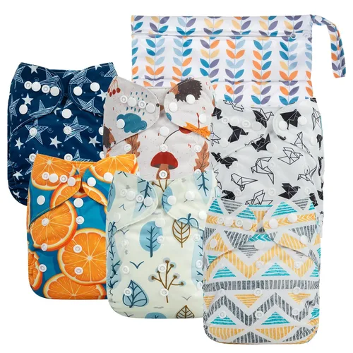 Vista 18 de babygoal - Juego de 6 fundas para pañales de tela con bolsa húmeda para pañales ajustables y predoblados con doble refuerzo, ajustables