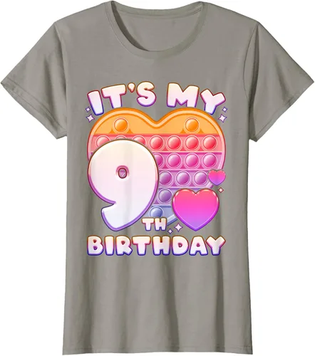 Vista 70 de Pop-it Birthday Girl 9 años de edad, Push it Pop Fidget Bubble Camiseta, Negro
