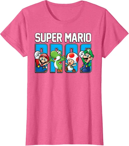 Vista 61 de Super Mario Bros Characters Letter Fill Graphic T-Shirt Camiseta, Negro