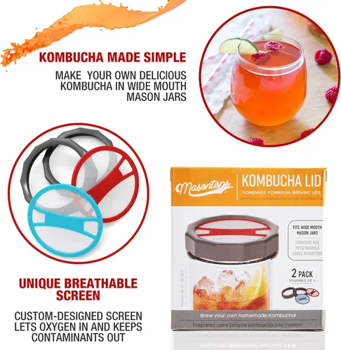 Vista 3 de Masontops Tapa de Kombucha – Suministros para tarros de masón de elaboración de cerveza casera – Kit de inicio para hacer kombucha orgánico vivo