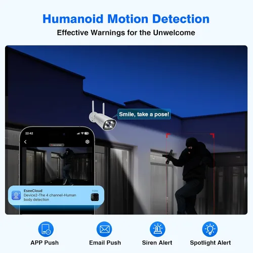 Vista 4 de Sistema de cámara de seguridad inalámbrica con monitor de 16 pulgadas, detección de movimiento, visión nocturna, audio de 2 vías, 4 para interiores