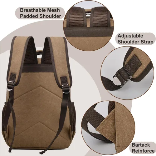 Vista 6 de CROCOD - Mochila de lona para laptop, mochila vintage para hombres y mujeres, mochila de viaje para trabajo, universidad, bolsa de computadora