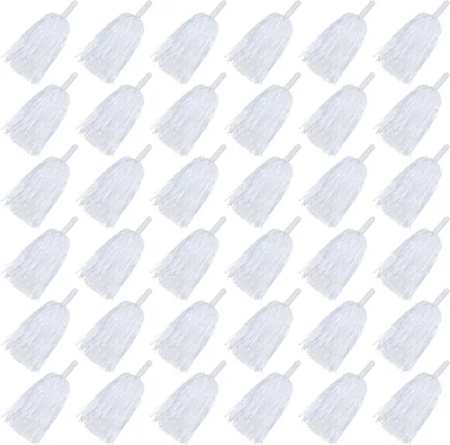 Vista 17 de HAVAGDTM 36PCS Cheerleading Pom Poms Metallic Foil Plastic Pom Poms with Baton Handle for Game Sports Squads Dancing Party Football Basketball Club