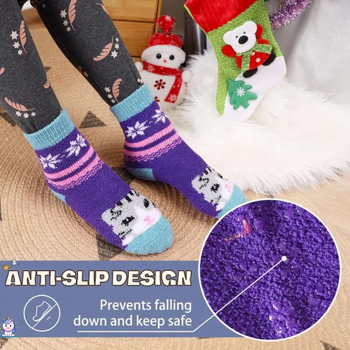 Vista 3 de Calcetines peludos para niños y niñas con agarres antideslizantes suaves cálidos acogedores para invierno mullidos para niños y niñas