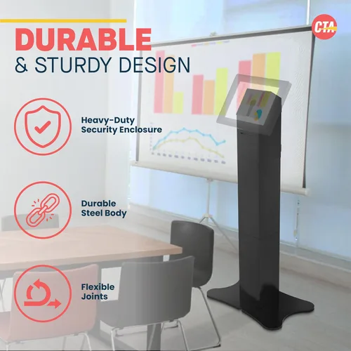 Vista 6 de CTA Digital Quiosco con estante de impresora, quiosco de soporte de piso compatible con VESA con almacenamiento de impresora cerrado y gestión