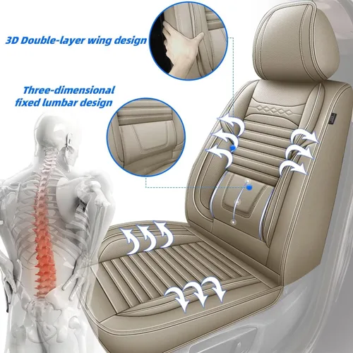 Vista 4 de Fundas de asiento delantero para Chevy/Chevrolet Bolt 2013-2020: fundas de asiento de cuero transpirables e impermeables (2 asientos, beige)