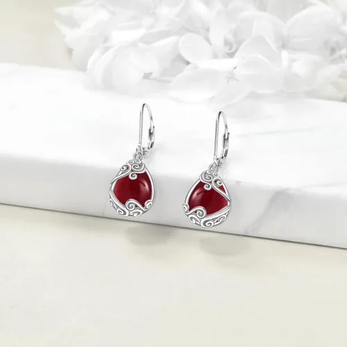 Vista 207 de Aretes colgantes con forma de lágrima de filigrana de piedra lunar de plata de ley 925 con cierre de palanca para mujer, regalos de joyería
