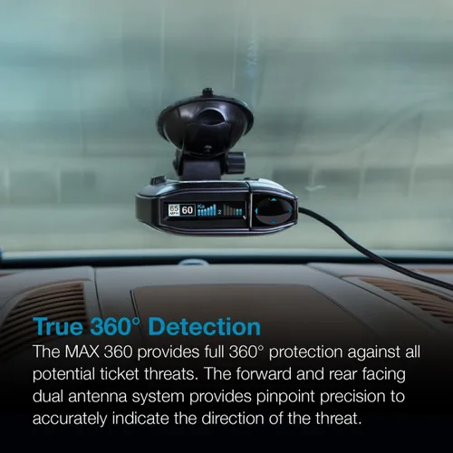 Vista 2 de Detector de radar láser Escort MAX 360 - GPS, alertas direccionales, antena dual delantera y trasera, conectividad Bluetooth, alertas de voz