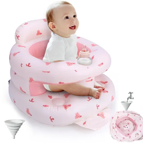 Vista 9 de Asiento de bebé inflable para bebés de 3 meses en adelante, asiento inflable de apoyo para bebé para sentarse, silla de bebé con bomba de aire
