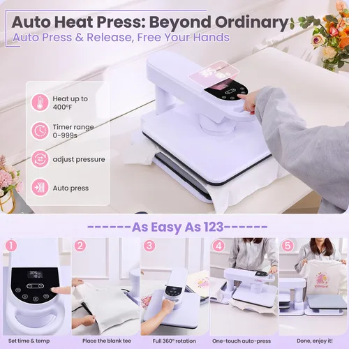 Vista 8 de Whubefy Prensa de Calor Automática Dual de 360° de 15x15 pulgadas con Doble Mesa de Trabajo - Máquina de Prensa Automática para Camisas de Dos