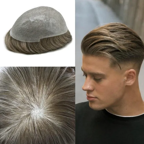 Vista 30 de Hombres Toupee 100% Europeo Remy Cabello Humano Piezas 0.002 in Ultra Delgado Piel Sistema de Reemplazo de Pelo Toupee para Hombres Protesis Capilar