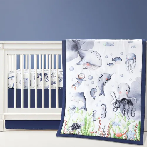 Vista 8 de Hahafelt - Juego de ropa de cama para cuna de bebé, 3 piezas Verde