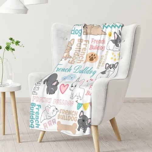 Vista 2 de Regalos de bulldog francés para niños, 30 x 40 pulgadas, mantas de bulldog francés tamaño regazo, mantas suaves y peludas con temática de perros