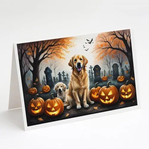Vista 11 de Caroline's Treasures DAC2042GCA7P Golden Retriever - Tarjetas de felicitación y sobres de Halloween espeluznantes, paquete de 8 tarjetas en blanco