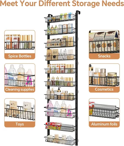 Vista 7 de MIAOLI Organizador de despensa sobre la puerta, estante de especias ajustable de 10 niveles, organizador de condimentos colgante para cocina, baño