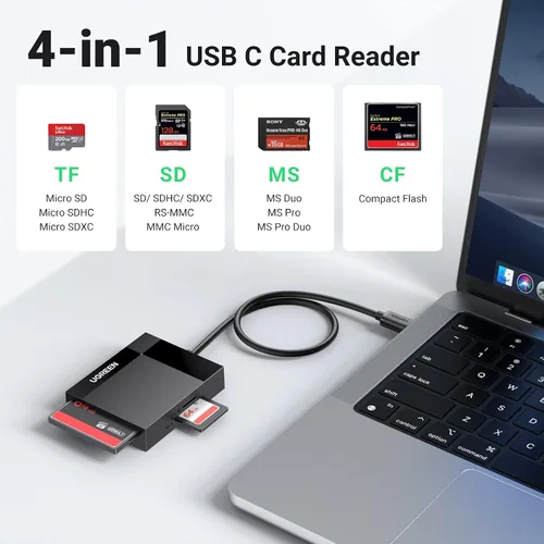 Vista 2 de UGREEN Lector de tarjetas USB C SD 4 en 1 Adaptador de tarjeta de memoria SD externo Micro SD MS CF Lector de tarjetas de cámara flash compacto